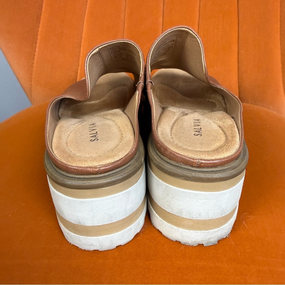 Salvia Brown Leather Slide Mules with Contrasting White Lug Sole - Picture 3 of 6